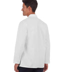 Back view of Men's 30 Inch Consultation Lab Coat White 2XL With Flattering Fit, Two Piece Back And Sleeves, Ultra Soft Stretch Fabric