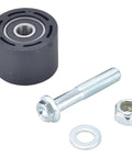 All Balls Racing sealed chain roller kit with bolt, nut, and washer; black roller, front view