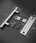 Heavy Duty 12 Inch Barn Door Handle Set With Flush Pull And Finger Pull, Solid Stainless Steel, square silver finish parts