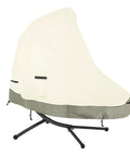 73 Inch Patio Hanging Chaise Lounge And Stand Cover on curved steel stand, 600D heavy duty waterproof, UV and tear resistant