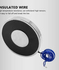 Round 80×10 mm 12V electric lifting magnet with metal rim and blue insulated wire.