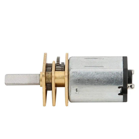 Side view of Rugged All Metal 6V DC Gear Motor with 6mm Gearbox 800 RPM showcasing steel micro gears and copper reducer.