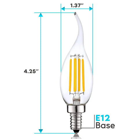 16 Pack Candelabra LED Bulbs 100 Watt Equivalent 800 Lumens Soft White 3000K Dimmable CA11 Flame Tip Clear Glass Damp Rated E12 Base