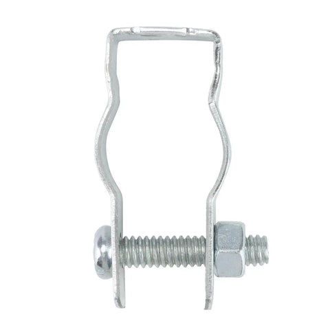 Heavy Duty Half Inch Conduit Hanger With Bolt Pack Of 50 Zinc Plated Steel Insulated Supports For EMTD And Rigid Conduits close-up of metal clamp