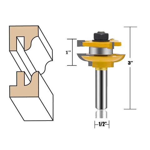 Raised Panel Router Bit Set Pro Grade 1/2 Inch Shank cutter with diagram showing groove and tongue design for woodworking.