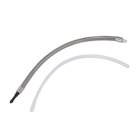 Slick Stainless Steel Coil Milk Hose With Top Shelf Opaque Light Blocking Sleeve, 2 hoses for espresso use, solid and durable.