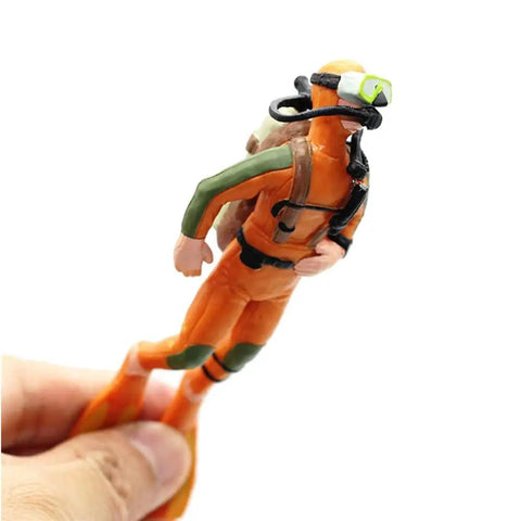 2 Pack Aquarium Diver Ornaments Set For Floating Fish Tank Decor lit little diver in orange suit with goggles and scuba gear