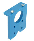 Hinge drilling jig, blue metal, 35mm for concealed doors; side view with mounting screws