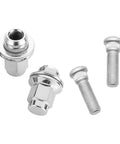 Chrome Lug Nut And Stud Set M12 X 1.5 For Car Wheels, 4 Pack Heavy Duty Lug Hardware Kit, close-up of nuts and studs.