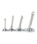 Heavy Duty Adjustable Leveling Feet With Swivel Base Articulating Legs And Furniture Glide Pads Rock Solid Construction Built To Take Any Hit On Uneven Floors No Sweat Setup M12 To M24 Thread Size 2 Pack set of four adjustable feet in various sizes.