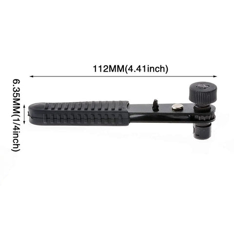 Solid Right Angle Mini Ratchet Wrench 1/4 Inch Dual Drive Head With Hex Socket Adapter showing compact design and dimensions.