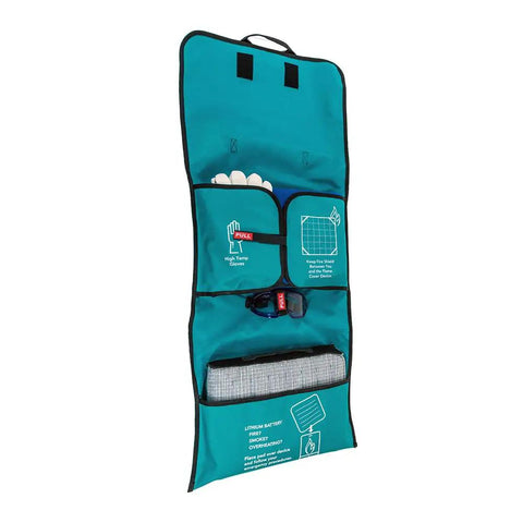Heavy Duty Lithium Ion Battery Fire Suppression Blanket With Rapid Heat Shield For Overheated Devices and Emergency Safety Gear, protective gloves and heat shield kit.