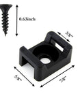 Close-up of a 0.63 inch screw and saddle mount with dimensions for Six Inch Nylon Cable Ties With Saddle Mounts Base Kit And Screws For Baseboard Wall Or Desk Organization 100 Zip Ties 100 Mounts 100 Screws Tough As Nails Nylon 6 6 UL Certified.