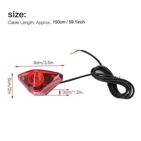 6 To 80V Waterproof Electric Bike Tail Light With 59 Inch Cable Rear Safety Brake Lamp, red plastic, 3.5x2x1.2 inch size