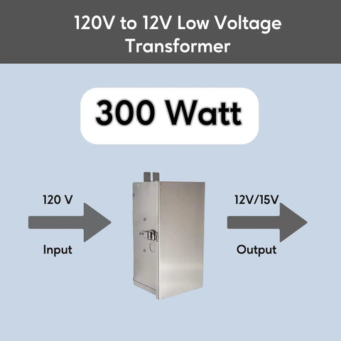 300 Watt Multi Tap Wall Mount Low Voltage Transformer 12 To 15 Volt UL ETL Listed Stainless Steel for Indoor Outdoor Use