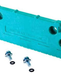 Premium Adjustable 3D Woodworking Push Block Featuring Grippy Non Slip Pads And Detachable Leg, blue plastic piece with mounting holes.