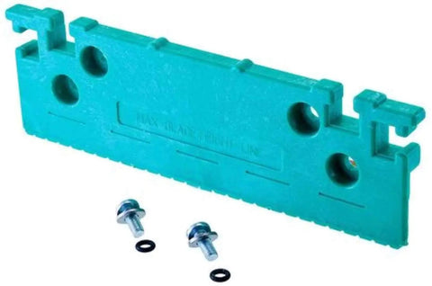 Premium Adjustable 3D Woodworking Push Block Featuring Grippy Non Slip Pads And Detachable Leg, blue plastic piece with mounting holes.