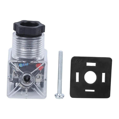 Front view of Five Pack Transparent Hydraulic Solenoid Coil Plugs With Light Indicator DC24V alongside gasket and screw.