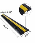 Ridiculously Tough Rubber Cable Ramp 1 Channel Cord Cover showing dimensions of 39.37 in L x 5.91 in W x 1.18 in H