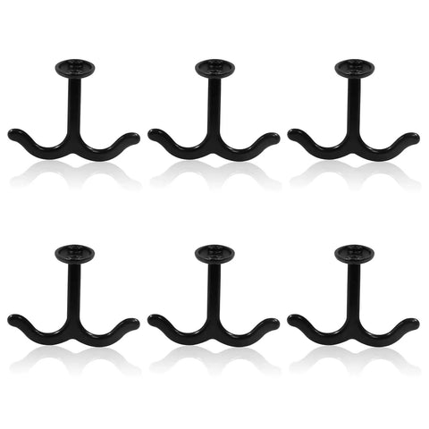 Black Zinc Alloy Double Prong Ceiling Hook Set For Robes Towels And Coats, Heavy Duty Chrome Finish Hangers, Wall Or Ceiling Mount, Pack Of 6