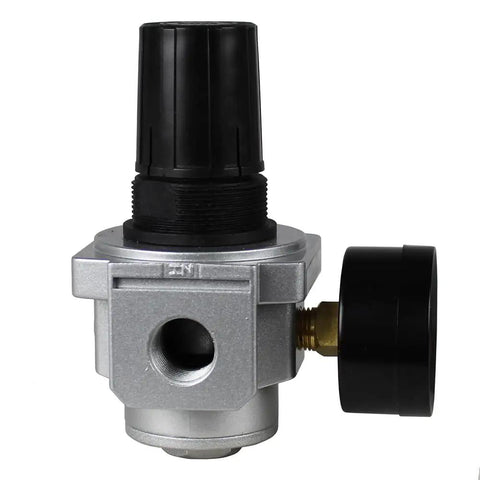 Top Shelf Air Pressure Regulator Valve For Compressor With Included Dial Gauge And Quick Lock Knob, aluminum, 1/4 inch ports.
