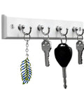 Wall Mounted Key Rack With Four Hooks, Steel And Wood Key Holder For Keys And Small Essentials, White Modern Home Organizer