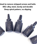 Check Out This Awesome 25-Piece Screw Extractor Set Made From Tough 40Cr Steel Perfect For Yanking Out Stripped Bolts And Broken Studs With Ease Using A Multi-Spline Hex Shank Design To Save Your Time And Money On Any Garage Repair Job You Got. 40Cr steel screw extractors with hex shank, shown in sizes 1/8 to 7/8 for stripped bolts