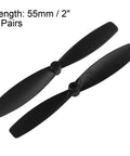 55mm RC Propellers CW CCW 2 Vane Main Rotors Black 2 Pairs For Drones, 1mm Shaft, 5mm Thick, ABS Plastic