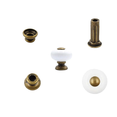 Ceramic Round Knob Set One Inch White And Antique Brass Cabinet Hardware For Drawers And Doors Durable Zinc Alloy Construction Easy Install