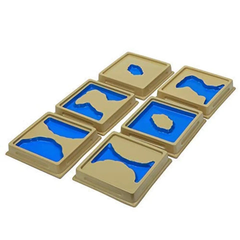 Water And Land Form Tray Set For Kids Learning Toy Terrain Cognition Montessori Geography Aids showing blue water shapes in trays