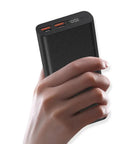 Hand holding DIY Custom Polymer Battery Charging Case For Two 1260110 Cells offering 22.5W PD and LED display.