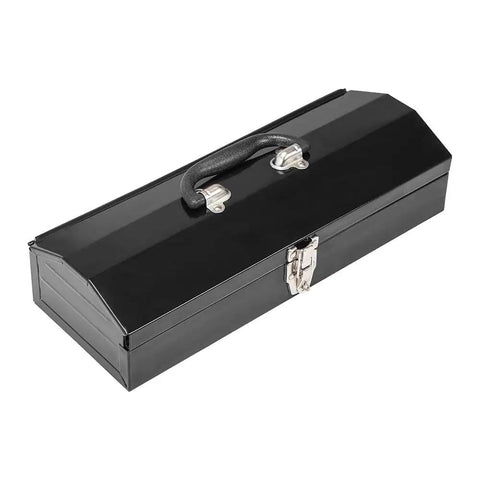 Rugged Hip Roof Portable Steel Tool Box With Metal Latch Closure, 16.7 Inch L X 6.9 Inch W X 4.9 Inch H, Black Finish