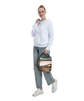 Insulated Lunch Bag With Detachable Handle For Women And Men held by person in white hoodie, durable Oxford cloth