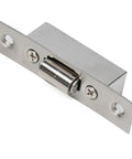 Stainless Steel Cabinet Roller Catch With Spring Ball Latch Stopper Prevents Wall Damage, shown with silver finish hardware