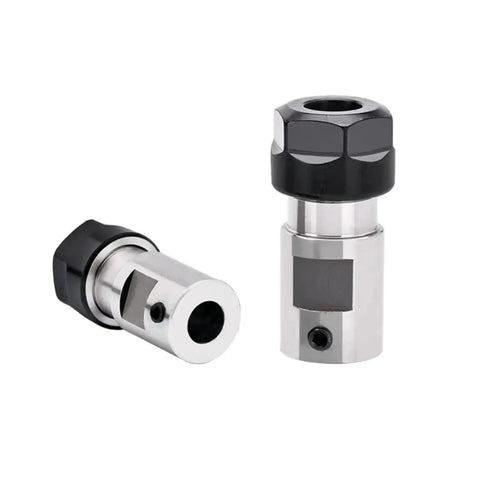 Heavy Duty Motor Shaft Extension Rod Chuck Holder Built Tough For Hella Smooth CNC Milling And Lathe Work To Zero Out Vibration and unleash kickass heavy load cutting results daily. Close-up view of two ER11 chuck holder adapters.