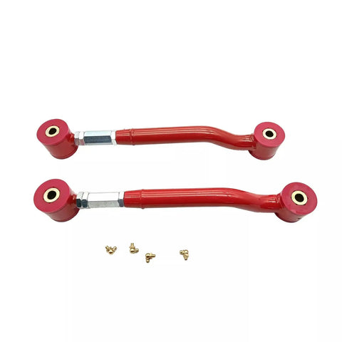 Adjustable Rear Upper And Lower Control Arms With Rear Panhard Track Bar For 2007 To 2014 Chevy Suburban 1500 2500 Tahoe Avalanche GMC Yukon Cadillac Escalade Bolt On Lifted Or Leveling Setup Improves Pinion Angle And Rear Alignment., red steel rear control arms with bushings and adjuster hardware