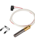 Front view of LP thermopile sensor: cylindrical metal probe with brass collar and white insulated lead, mounting clip.