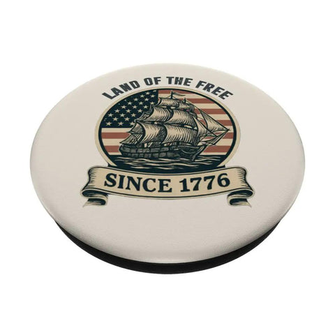 Patriotic Vintage Flag Sailboat PopGrip Adhesive Phone Grip For 4th Of July Merica Pride Red White Blue Americana Slim Handy Mount