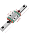 9mm Linear Rail Kit With Mini Bearing Steel Rail And Slide Block 95mm Length shown with dimensions in centimeters and inches.