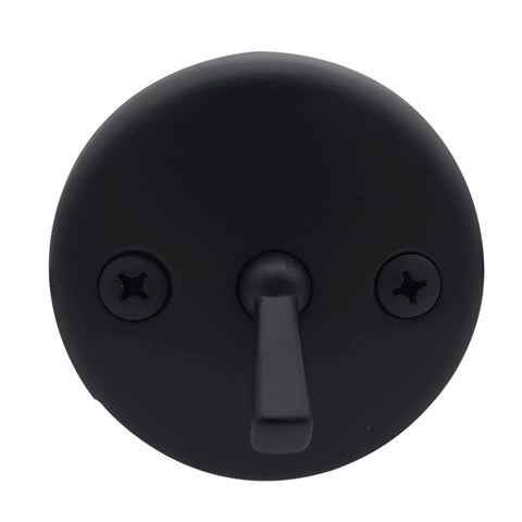 Close-up of matte black two-hole trip lever faceplate from Beefed-Up Beehive Grid Bath Waste With Matte Black Finish, 1-1/2 In Brass Tubular Drain Assembly, 22 1/2 In Maximum Make-Up, 17 Gauge Tubing, Two-Hole Trip Lever Faceplate, D324-62.