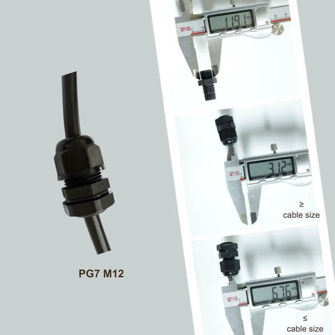 Waterproof PG7 Cable Gland Connector In Black Plastic Adjustable IP68 M12 Thread Includes Locknut And Rubber Ring Fits 3.5 To 6 Mm Wire 100 Pack Beefy PA66 Nylon Construction For Harsh Environments, PG7 M12