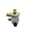 Top Rated Electric Water Pump And Mounting Bolts For BMW Cooling Systems Straight Fire Performance To Keep Your Engine Running Slick Compatible With 328i 330i 528i 530i And X3 Models, showcasing silver electric coolant pump with yellow fittings.