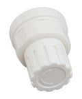 White plastic floor heating manifold handwheel with M30x5 thread, easy grip switch handle for radiator valve control, close-up view.