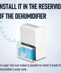 Automatic Sump Pump With Water Sensor For Condensate Removal From Dehumidifiers No Muss No Fuss shown inside a dehumidifier tank.