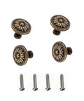 Vintage Flower Cabinet Drawer Knobs And Antique Bronze Dresser Handles Four Piece Kit with screws, floral design, 1.2 inch size.