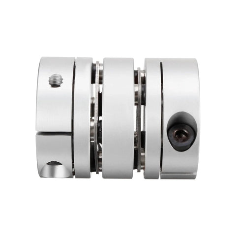 uxcell 8mmx10mm clamp-tight motor shaft 2-diaphragm coupling, silver aluminum, side view
