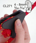 Heavy Duty Line-Lok Cleat CL271 For Tents, Marquees, Hammocks And Ropes, Quick Tension And Release, shown gripping red rope