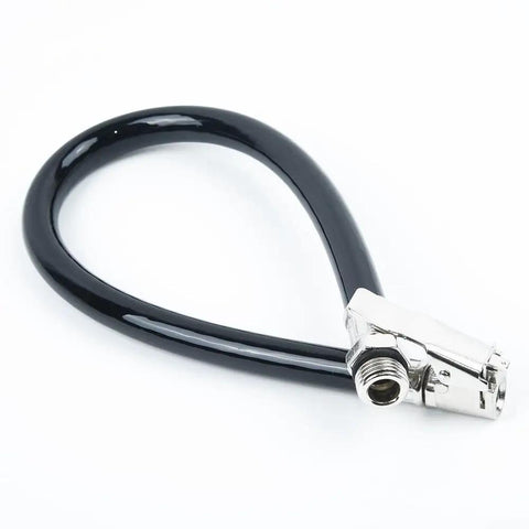 Upgrade Your Garage Game With Flexible Rubber Air Hose For Tire Inflator 15 Inch Length Solid Lock On Clip For Car Truck Suv Compressor Stop Air Leaks And Making Filling Wheels Quick Simple To Save Effort For Owners Driving Daily Around Here. Black 15-inch rubber tire inflator hose with lock-on metal fitting