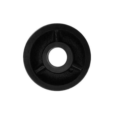 Heavy Duty Cast Iron V Groove Caster Wheel Featuring 4 Inch Diameter And 1 5 Inch Tread Width Built Tough For Garage Bosses And Makers Generating Badass 700 Lb Rollout Capacity Daily - top view of black cast iron wheel