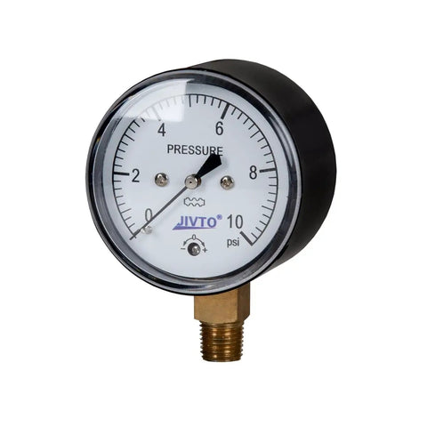 Low Pressure Capsule Gauge 0 to 10 PSI, Two And A Half Inch Dial, Quarter Inch NPT Bottom Mount, Zero Adjustment, side view
